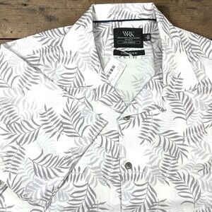 WRK Men's Large NWT Standard Slim White & Gray Tropical Camp Short Sleeve Shirt